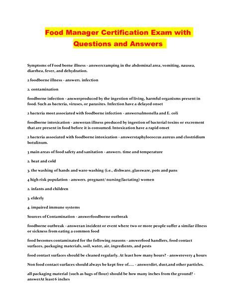 Food Manager Exam Answers: A Comprehensive Guide to Ace Your Certification