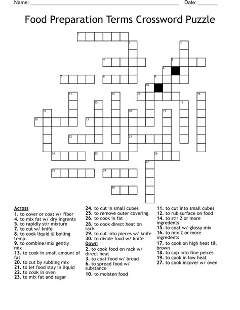 Food Preparation Crossword Answer Sheet Doc