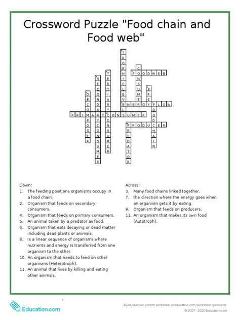 Food Web Crossword Puzzle Answers PDF