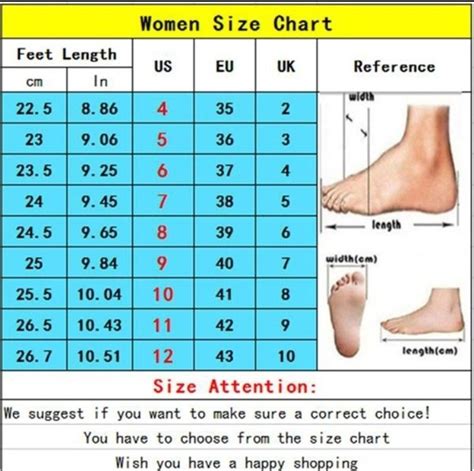 Foot Size Chart For Ladies