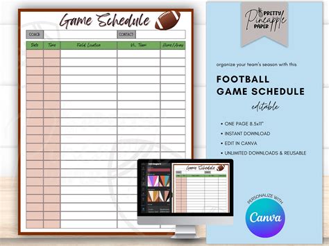 Football Game Schedule Template