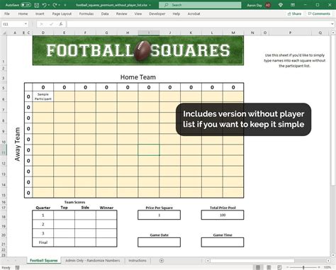 Football Squares Excel Template