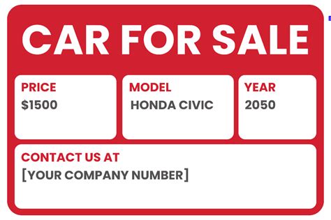 For Sale Car Sign Template