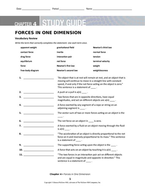 Forces In One Dimension Study Guide Answers Epub