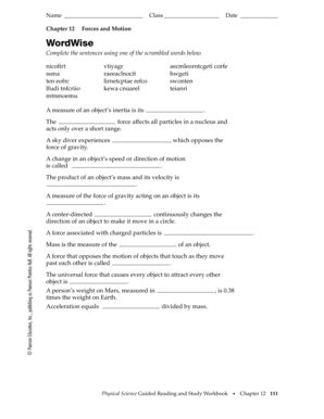 Forces Motion Wordwise Answers PDF