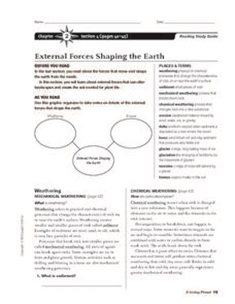 Forces Shaping Earth Vocabulary Sheet Answer Doc