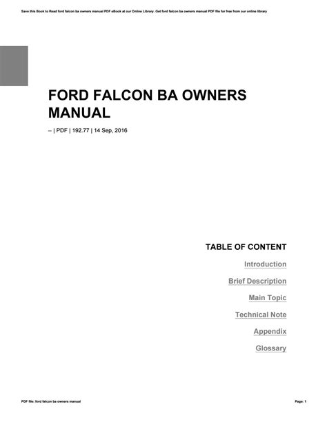 Ford Falcon Owners Manual Ebook Kindle Editon
