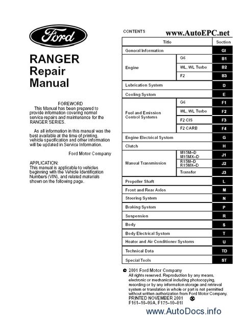 Ford Ranger Pickup Truck Workshop and Repair Manual (91) Ebook Kindle Editon