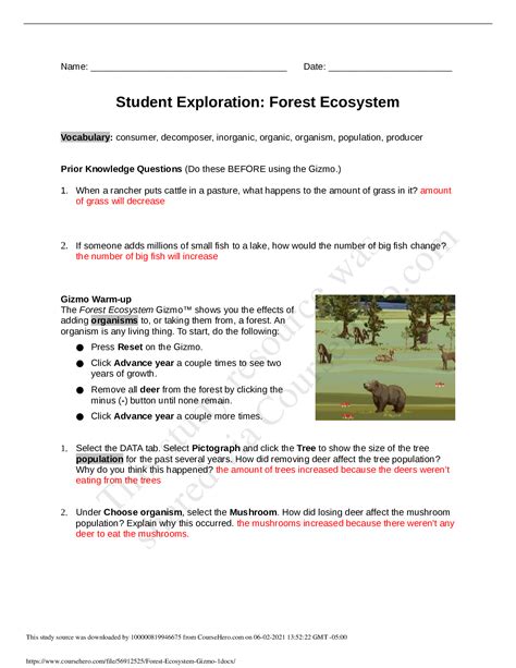 Forest Ecosystem Gizmo Answer Key Reader