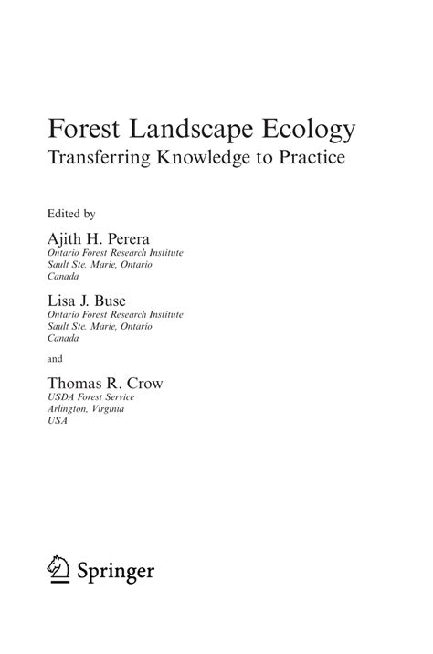 Forest Landscape Ecology Transferring Knowledge to Practice 1st Edition PDF