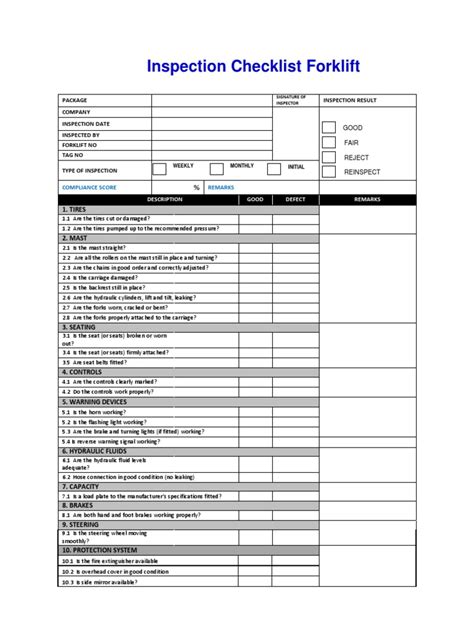 Forklift Annual Inspection Form Ebook PDF