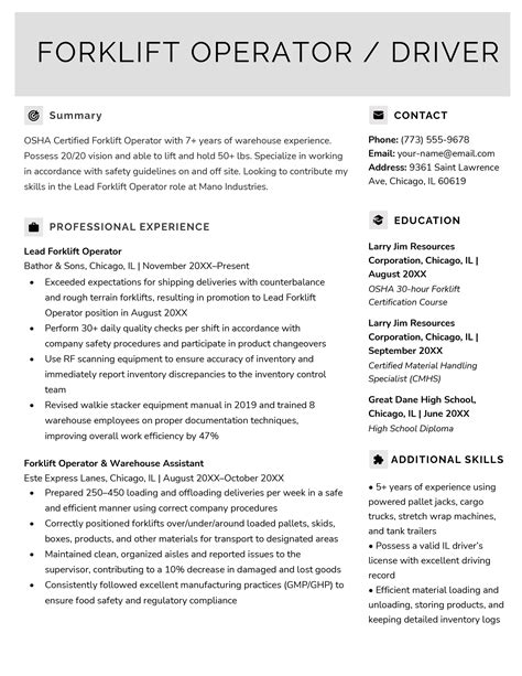 Forklift Operator Resume Templates