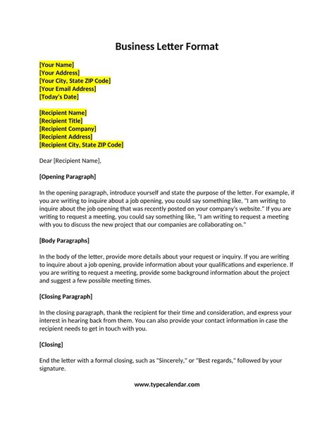 Formal Business Letter Template Word