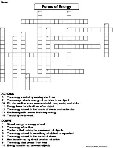 Forms Of Energy Crossword Answers Doc