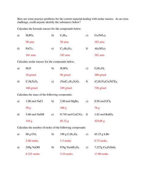 Formula Mass Skill Sheet Answers Epub