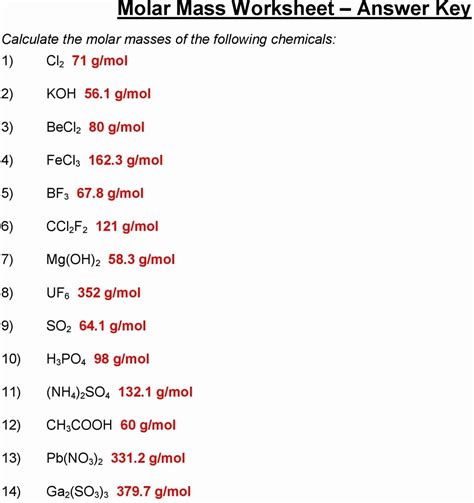 Formula Mass Worksheet With Answers Reader