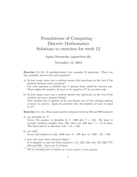 Foundations Of Computing Discrete Mathematics Solutions To Kindle Editon