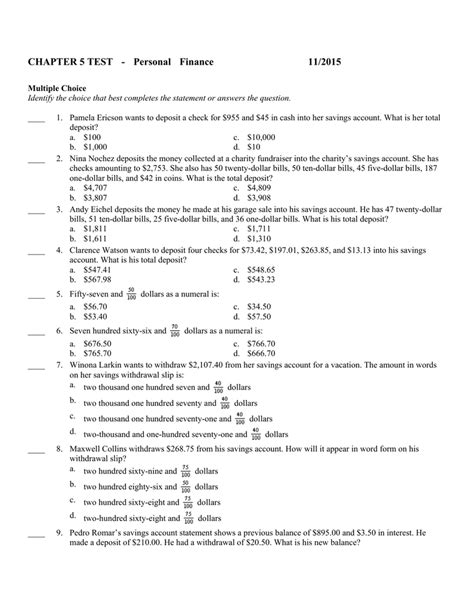 Foundations Of Personal Finance Chapter 5 Test A Answer Sheet Kindle Editon