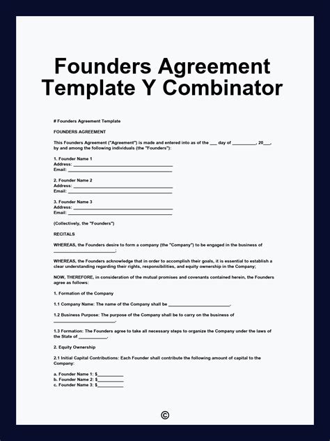 Founders Agreement Template Y Combinator