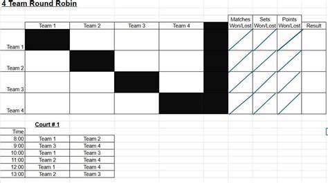 Four Team Round Robin Templates With Referee Dutys