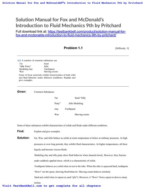 Fox And Mcdonalds Introduction To Fluid Mechanics Solution Manual Kindle Editon