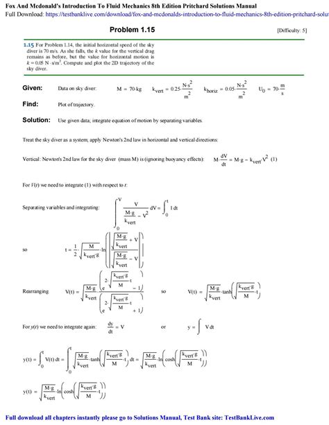 Fox Fluid Mechanics Solution Manual 8th Reader