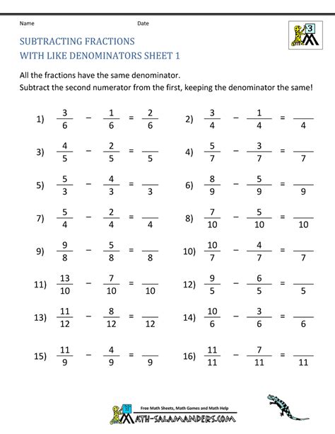 Fraction Practice Worksheets With Answers Doc