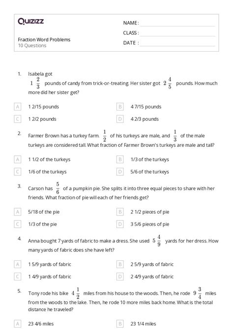 Fraction Word Problems Grade 8 With Answers PDF