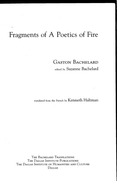 Fragments of a Poetics of Fire Bachelard Translation Series PDF