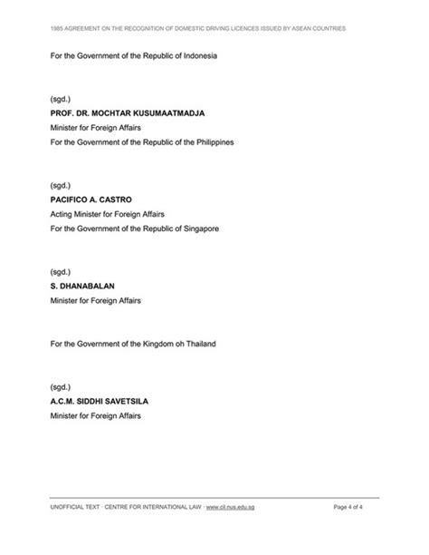 Framework Agreement on Recognition of Driving Licenses between Singapore and Malaysia (2015):