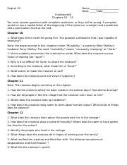 Frankenstein Chapter 10 15 Study Guide Answers Doc