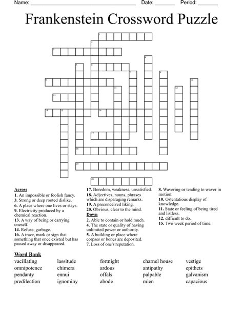 Frankenstein Crossword Puzzle Answers Epub