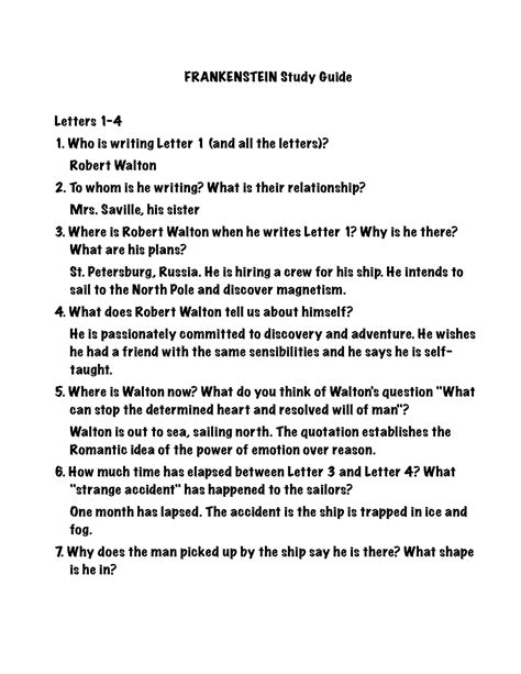 Frankenstein Letters Study Guide Answers Epub