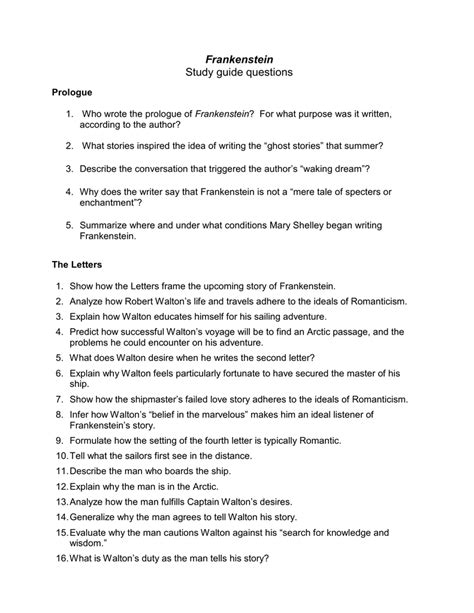 Frankenstein Prologue Questions And Answers PDF
