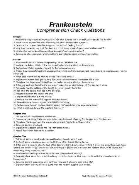 Frankenstein Questions Answers By Chapter Reader