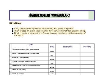 Frankenstein Vocabulary 1 Answers Kindle Editon