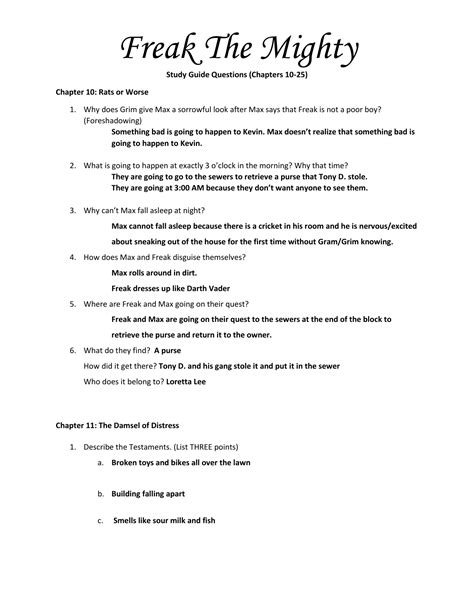 Freak The Mighty Questions And Answers Doc