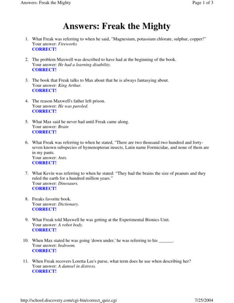 Freak The Mighty Test Answers Epub