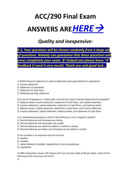 Free Acc 290 Final Exam Answers Doc