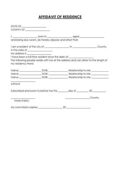 Free Affidavit Of Residency Template