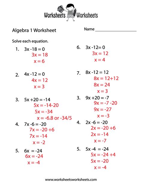 Free Algebra Worksheets Answers Doc