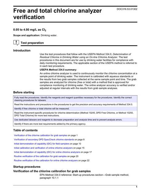 Free And Total Chlorine Analyzer Verification PDF PDF