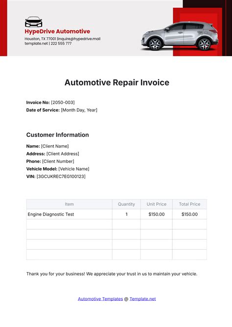 Free Automotive Repair Invoice Template
