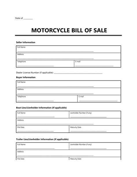 Free Bill Of Sale Template For Motorcycle