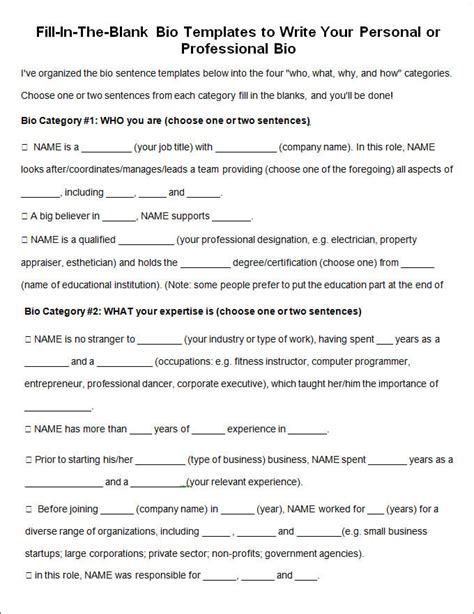 Free Bio Template Word