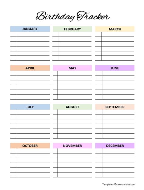 Free Birthday Calendar Template