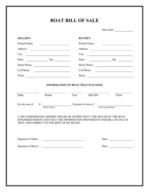 Free Boat Bill Of Sale Printable