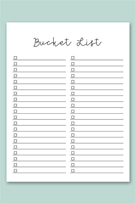 Free Bucket List Template