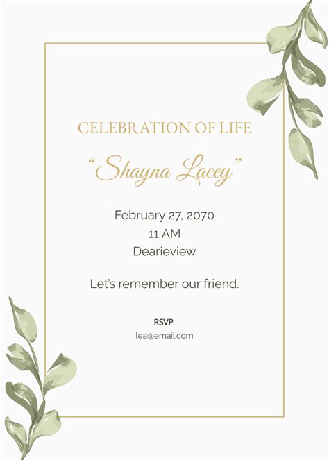 Free Celebration Of Life Template