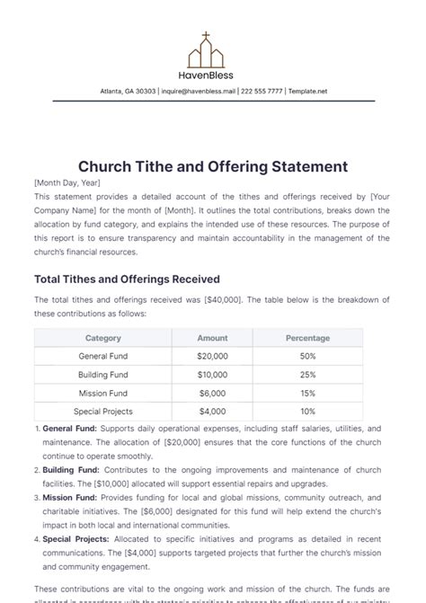 Free Church Contribution Statement Template